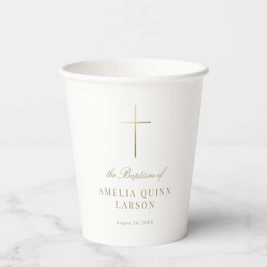 Gobelets En Papier Croix d'or simple élégant Baptême Christening (Verso)