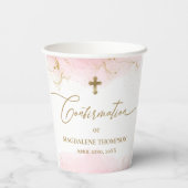Gobelets En Papier Croix en Or Rose Nom Fille Confirmation (Verso)