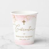 Gobelets En Papier Croix en Or Rose Nom Fille Confirmation (Recto)