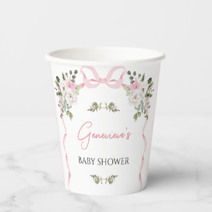 Gobelets En Papier Croquette Bow rose Baby shower Floral