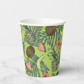 Gobelets En Papier Croquis de fruits tropicaux sur Motif vert (Verso)