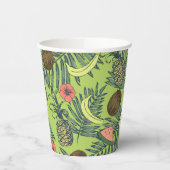 Gobelets En Papier Croquis de fruits tropicaux sur Motif vert (Gauche)