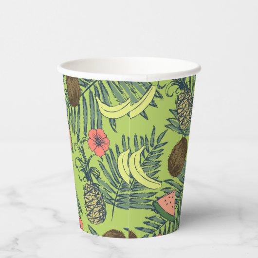 Gobelets En Papier Croquis de fruits tropicaux sur Motif vert (Droite)