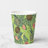 Gobelets En Papier Croquis de fruits tropicaux sur Motif vert (Recto)
