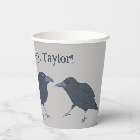 Gobelets En Papier Crow noir sur gris Personnalisé (Verso)