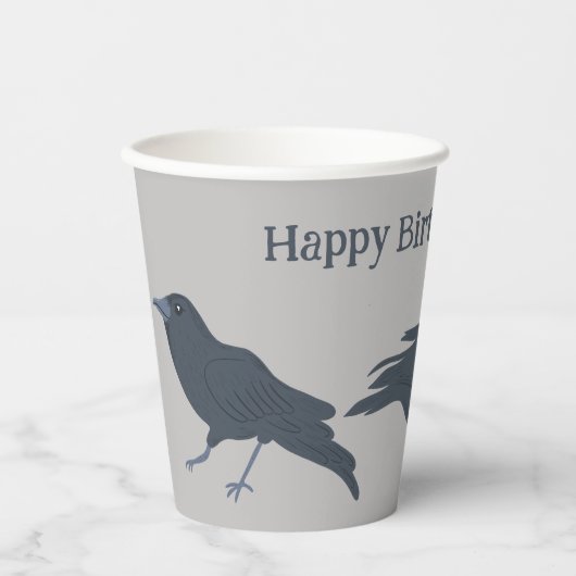Gobelets En Papier Crow noir sur gris Personnalisé (Recto)