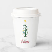 Gobelets En Papier Croyez la fête de Noël des arbres À feuillage pers (Recto)