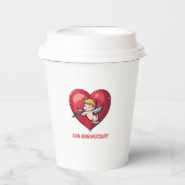 Gobelets En Papier Cupidon sur le coeur rouge (Recto)