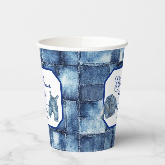 Gobelets En Papier Custom Blue Jean Baby Denim Baby shower à thème (Gauche)