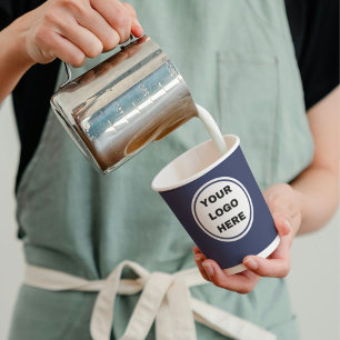 Gobelets En Papier Custom Navy Blue Business Logo Expresso Barista