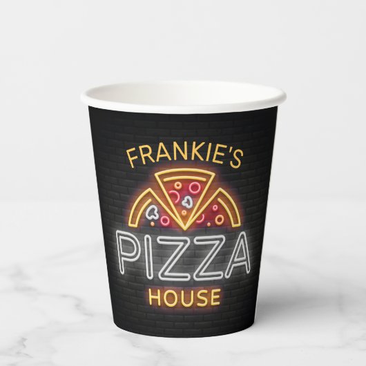 Gobelets En Papier Custom Neon Italian Pizzeria Pizza House (Verso)