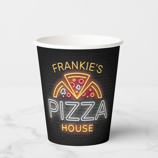 Gobelets En Papier Custom Neon Italian Pizzeria Pizza House (Recto)