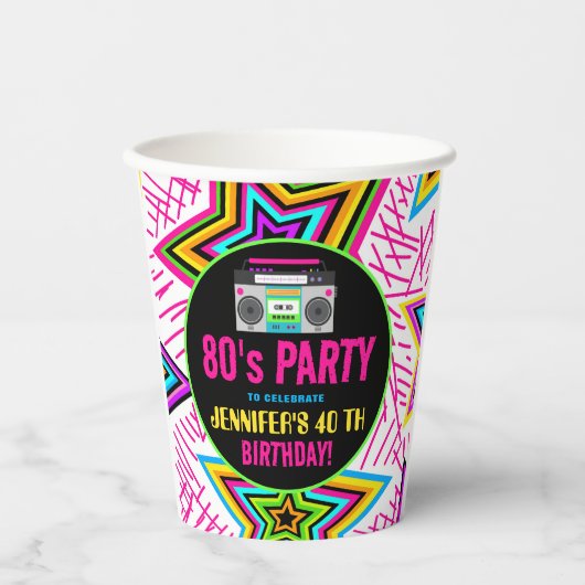 Gobelets En Papier Custom Retro Neon 80's Birthday Party (Recto)