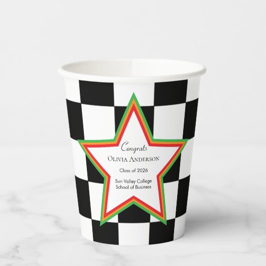 Gobelets En Papier Custom Text, Checkered Graduation Party Paper Cups (Gauche)