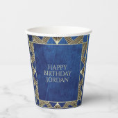 Gobelets En Papier Custom Wood Modern Marine Blue Masculine Anniversa (Recto)