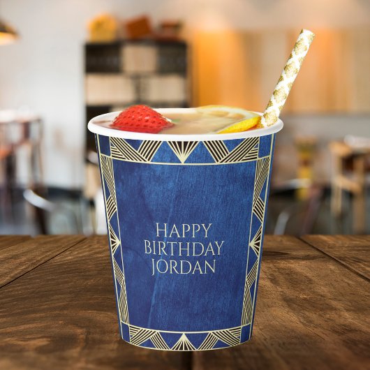 Gobelets En Papier Custom Wood Modern Marine Blue Masculine Anniversa