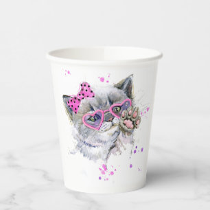 Gobelets En Papier Cute Aquarelle Kitten