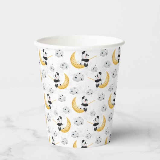 Gobelets En Papier Cute Aquarelle Pêche Panda Motif Anniversaire (Recto)