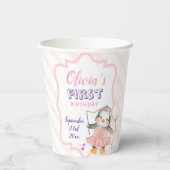 Gobelets En Papier Cute Ballerina Baby Penguin rose 1er anniversaire (Verso)