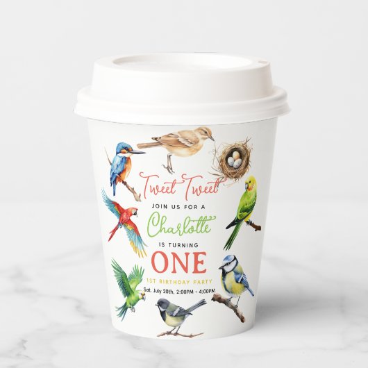 Gobelets En Papier Cute Bird 1er anniversaire (Recto)