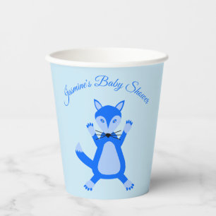 Gobelets En Papier Cute Blue Baby Boy Fox Baby shower personnalisé