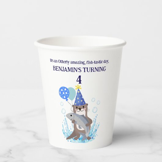 Gobelets En Papier Cute Blue Boy Sea Otter fête d'anniversaire (Recto)