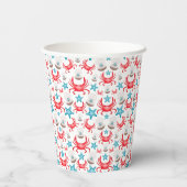 Gobelets En Papier Cute Blue Coastal Seaside Crab & Shell Motif (Verso)