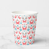 Gobelets En Papier Cute Blue Coastal Seaside Crab & Shell Motif (Droite)