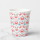 Gobelets En Papier Cute Blue Coastal Seaside Crab & Shell Motif (Recto)