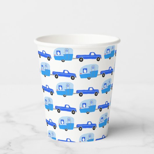 Gobelets En Papier Cute Blue Truck & Trailer RV Adventure (Verso)