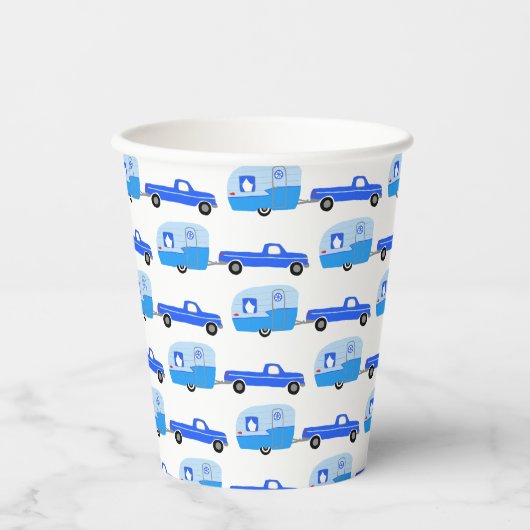 Gobelets En Papier Cute Blue Truck & Trailer RV Adventure (Recto)