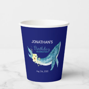 Gobelets En Papier Cute Blue Whale Jaune Floral Navy fête d'anniversa