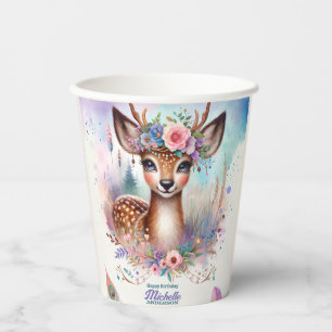 Gobelets En Papier Cute Boho Aquarelle Woodland Deer Anniversaire