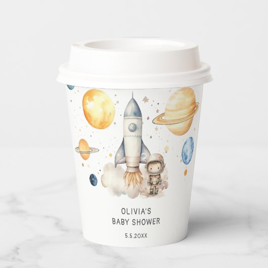 Gobelets En Papier Cute Boy Astronaut Baby shower spatial (Verso)