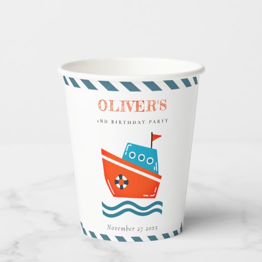 Gobelets En Papier Cute Bright Kids Nautical Boat N'Importe Quel Âge (Verso)