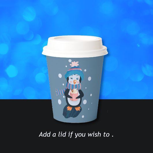 Gobelets En Papier Cute Cartoon Penguin with Hot Cocoa Blue Paper Cup