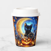 Gobelets En Papier Cute chaton noir, jack-o-lanterne et lune (Verso)