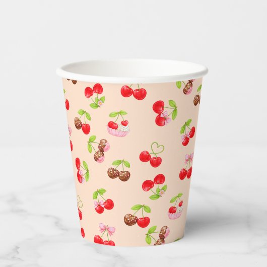 Gobelets En Papier Cute Cherry Dessert Pattern Sweet Party Aesthetic (Recto)