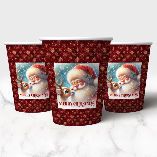 Gobelets En Papier Cute Classic Santa and Rudolph Holiday Paper Cups