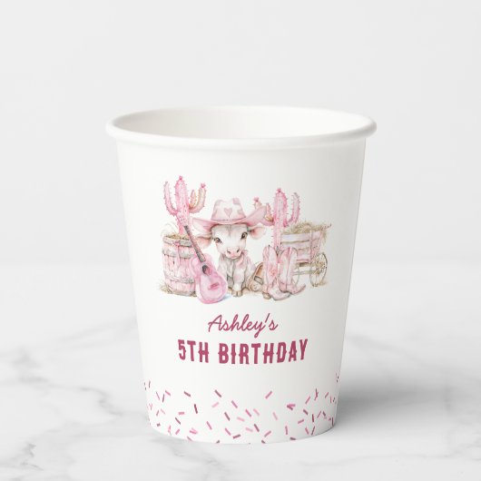 Gobelets En Papier Cute Cowgirl Anniversaire de enfant (Verso)