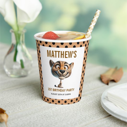 Gobelets En Papier Cute Crazy Cheetah Farm Theme 1st Birthday (Insitu)