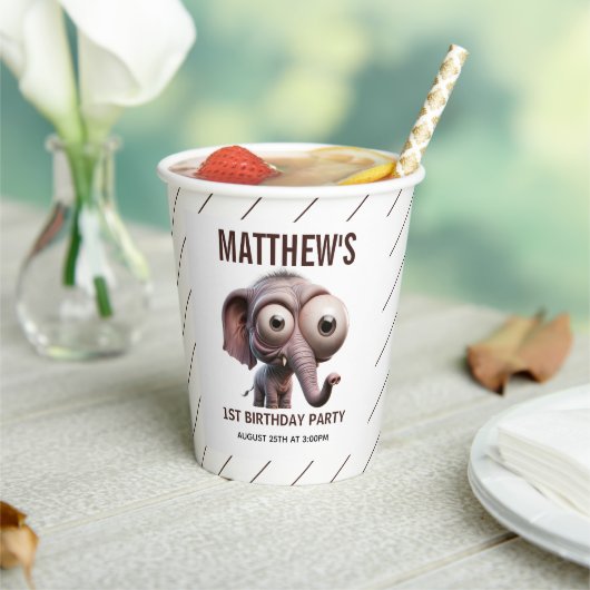 Gobelets En Papier Cute Crazy elephant Farm Theme 1st Birthday (Insitu)