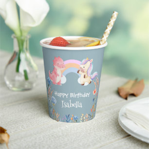 Gobelets En Papier Cute Dinosaur Unicorn arc-en-ciel Fleur anniversai