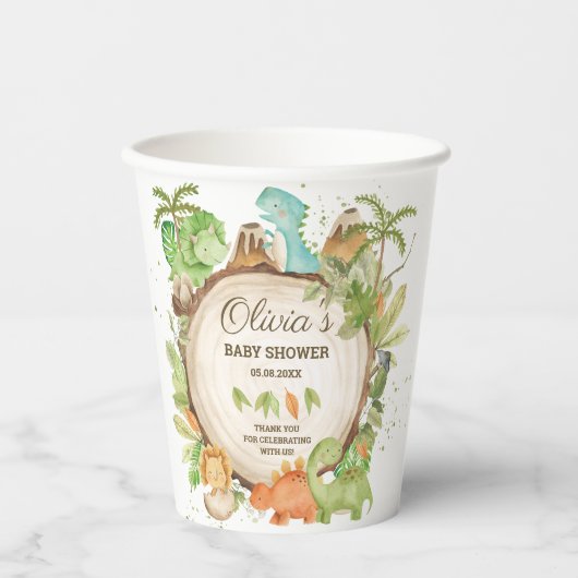 Gobelets En Papier Cute Dinosaures Garçon Baby shower Verdure (Recto)