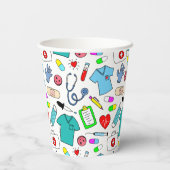 Gobelets En Papier Cute Doctor Nurse Médicale Fournitures Motif (Verso)