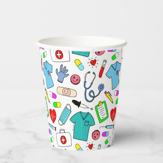 Gobelets En Papier Cute Doctor Nurse Médicale Fournitures Motif (Droite)