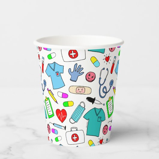 Gobelets En Papier Cute Doctor Nurse Médicale Fournitures Motif (Recto)