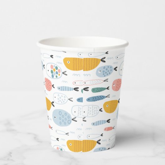 Gobelets En Papier Cute Doodle École de Motif de poisson (Droite)