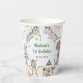 Gobelets En Papier Cute Dragon 1ère fête d'anniversaire (Verso)