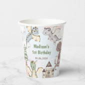 Gobelets En Papier Cute Dragon 1ère fête d'anniversaire (Recto)